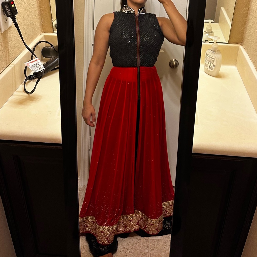 Black sequins red Indian Dress